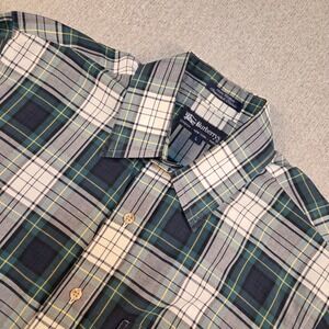 VTG Burberrys Plaid Shirt Men's‎ L Green/White Long Sleeve Classic Fit Preppy